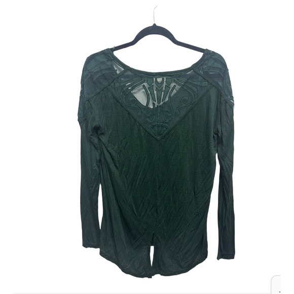 Free People Emerald Green Long Sleeves Lace Back High Low Top Small - Picture 2 of 4